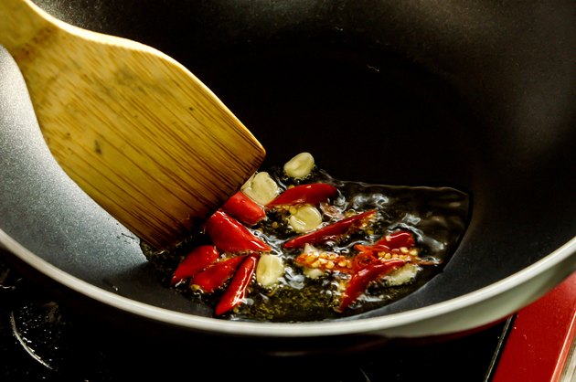 chilly and garlic fried in hot oil