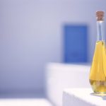 Cooking oil in bottle with cork, close-up